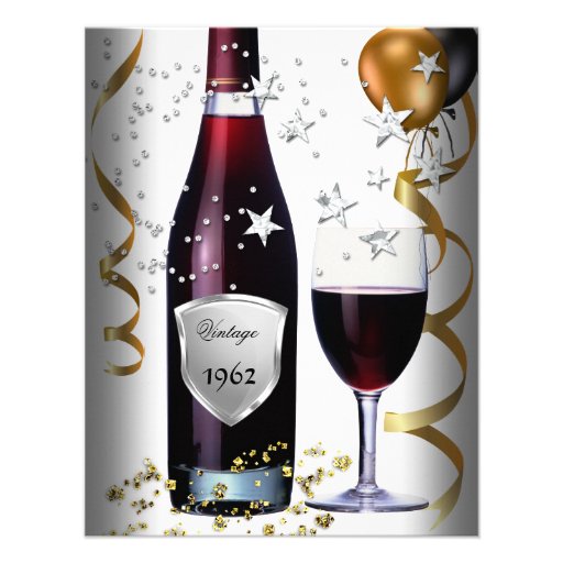 Vintage 50th Birthday Wine Black Gold Balloons Invitations