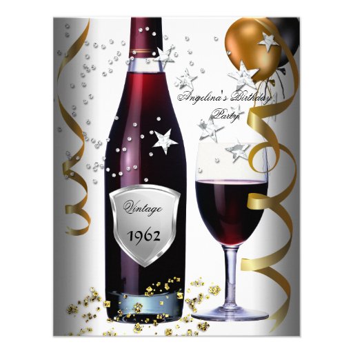 Vintage 50th Birthday Wine Black Gold Balloons Custom Announcements