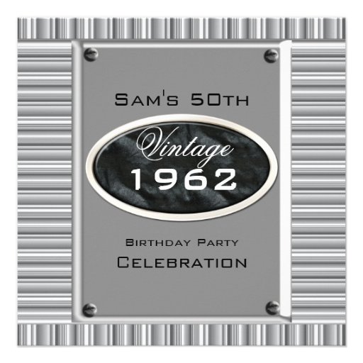 Vintage 50th Silver Black Birthday Party Custom Invitations