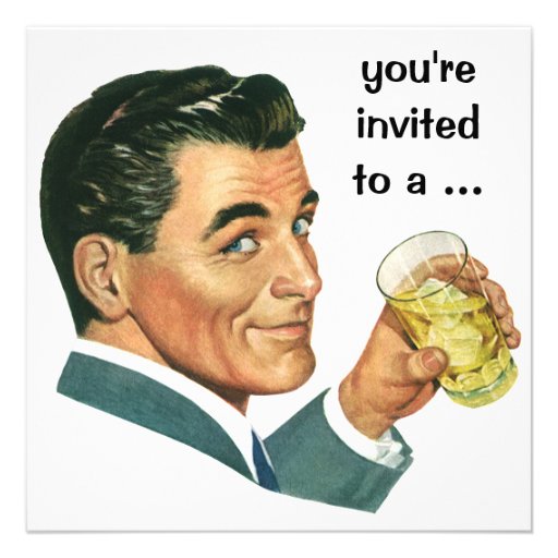 Vintage Adult Male Birthday Party Cocktails Cheers Personalized Invitations (front side)