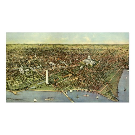 Vintage Aerial Antique City Map of Washington DC Business Card (back side)