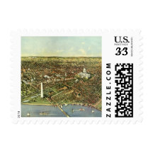 Vintage Aerial Antique City Map of Washington DC Stamp