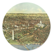Vintage Aerial Antique City Map of Washington DC Round Sticker