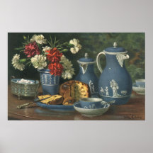 Vintage Afternoon Coffee, Cake, Tea and Flowers Print