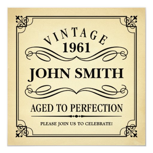 Vintage Aged to Perfection Funny Birthday Personalized Invites (front side)
