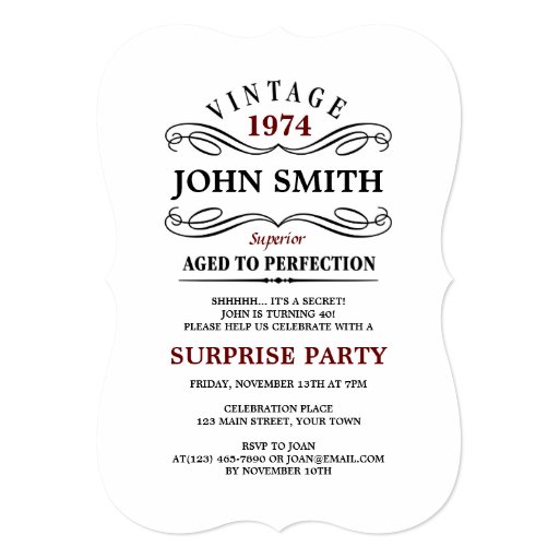 Vintage Aged to Perfection Funny Birthday Invitation (front side)