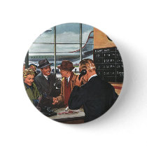 Vintage Airline Ticket Counter with Passengers Pinback Buttons