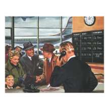 Vintage Airline Ticket Counter with Passengers Custom Announcement