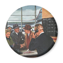 Vintage Airline Ticket Counter with Passengers Magnets