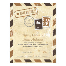 Vintage Airmail Card Save the Date Personalized Announcements