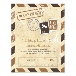 Vintage Airmail Card Save the Date Personalized Announcements