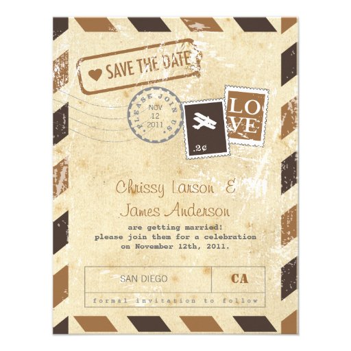 Vintage Airmail Card Save the Date Personalized Announcements