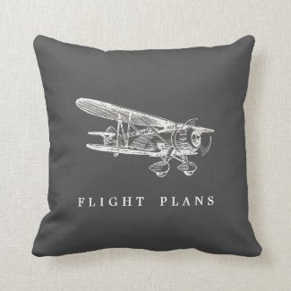 Vintage Airplane, Flight Plans Throw Pillows