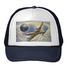 Vintage Airplane Flying Around the World in Clouds Mesh Hat