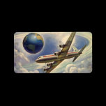 Vintage Airplane Flying Around the World in Clouds Personalized Address Labels