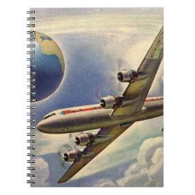 Vintage Airplane Flying Around the World in Clouds Notebooks