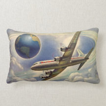 Vintage Airplane Flying Around the World in Clouds Pillows