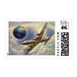 Vintage Airplane Flying Around the World in Clouds Postage Stamps