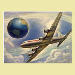 Vintage Airplane Flying Around the World in Clouds postcards