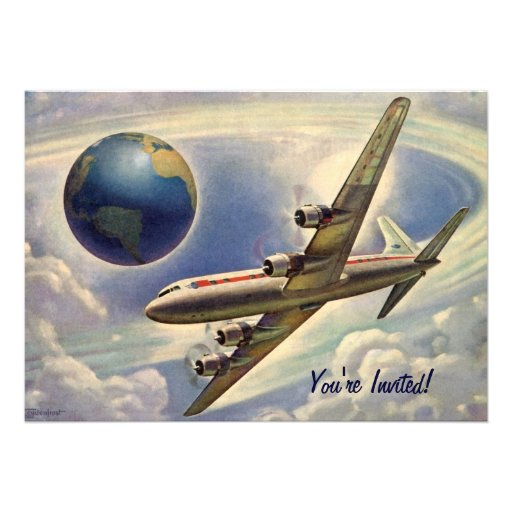 Vintage Airplane Flying Around World Couple Shower Invites