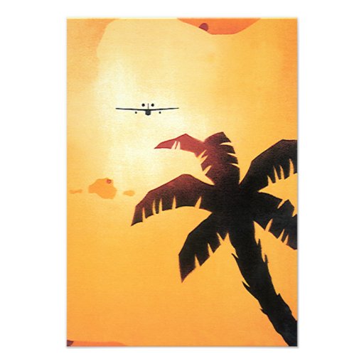 Vintage Airplane Flying Over Hawaii and Palm Tree Invitation