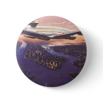 Vintage Airplane over Hudson River, New York City Pinback Buttons