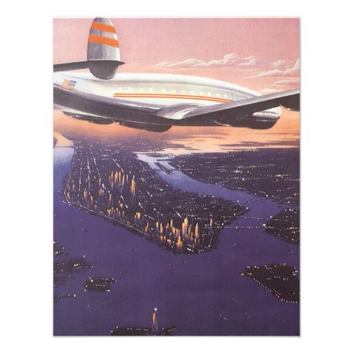 Vintage Airplane over Hudson River, New York City Personalized Invitation