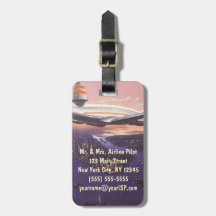 Vintage Airplane over Hudson River, New York City Tags For Luggage