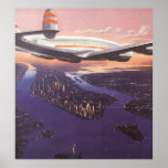 Vintage Airplane over Hudson River, New York City Posters