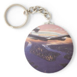 Vintage Airplane over the Hudson River Key Chains