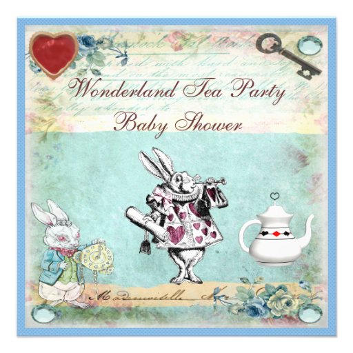 Vintage Alice in Wonderland Baby Shower Tea Party Invite