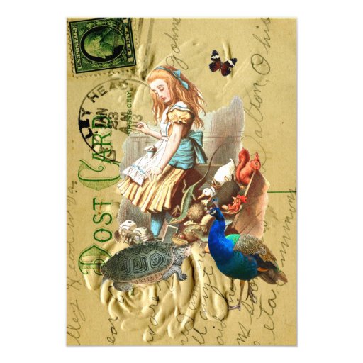 Vintage Alice in Wonderland collage Custom Invitations