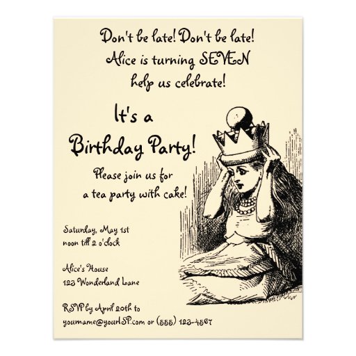 Vintage Alice in Wonderland Girl Birthday Party Custom Invite