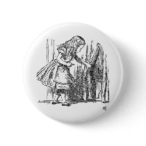 Vintage Alice in Wonderland looking for the door Button