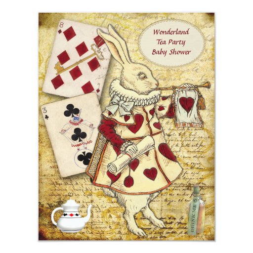 Vintage Alice in Wonderland Rabbit Baby Shower Personalized Announcement