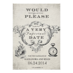 Vintage Alice in Wonderland Save the Date Custom Invites