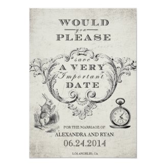 Vintage Alice in Wonderland Save the Date 5" X 7" Invitation Card