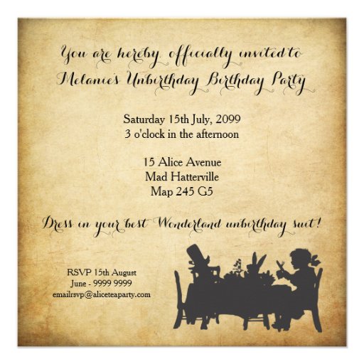 Vintage Alice in Wonderland Tea Party Birthday Personalized Announcements