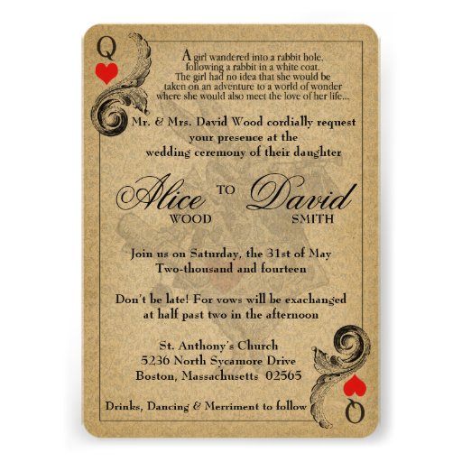 Vintage Alice in Wonderland Wedding Invitation