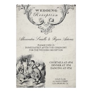 Vintage Alice in Wonderland Wedding Reception Card