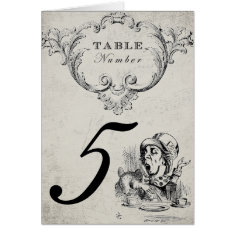 Vintage Alice in Wonderland Wedding Table Numbers Card