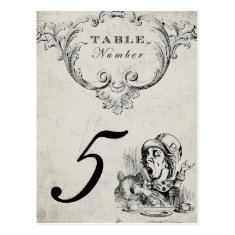 Vintage Alice in Wonderland Wedding Table Numbers Post Cards