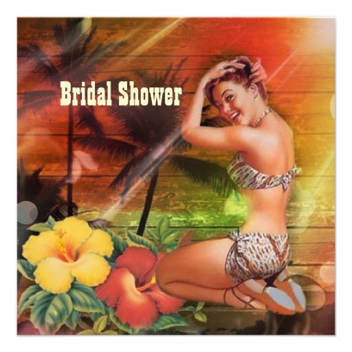 vintage Aloha Hula Girl hawaii beach bridal shower Personalized Invite