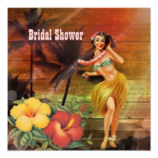 vintage aloha hula Girl hawaii beach bridal shower Custom Announcements