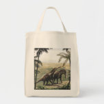 Vintage Amargasaurus Dinosaurs with Trees Tote Bags