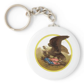 Vintage American Bald Eagle on Shield Basic Round Button Keychain