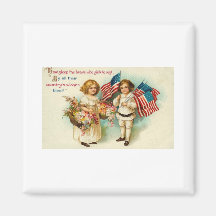 Vintage Americana Kids with Flags Refrigerator Magnets