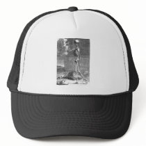 Vintage anatomy drawing, side view, skeleton trucker hats