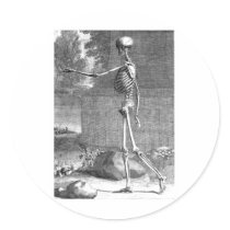 Vintage anatomy drawing, side view, skeleton round stickers