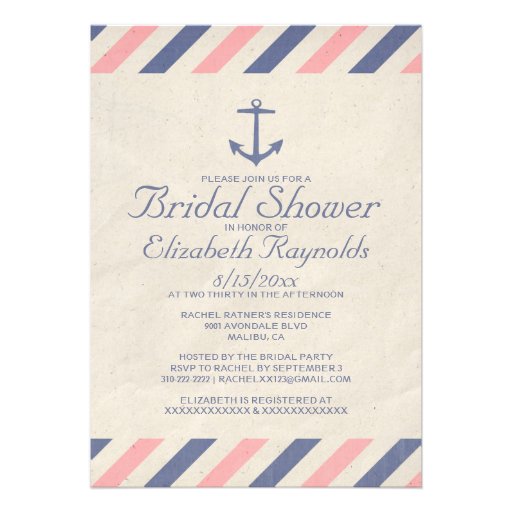 Vintage Anchor Bridal Shower Invitations